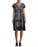 Jolina Easy-Fit Embroidered Linen Dress, Black