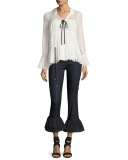Celia Denim Bell-Bottom Skinny Pants, Indigo