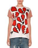 Broken Heart Crewneck Tee, Pure White/Multi