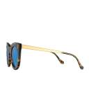 Boca II Mirrored Cat-Eye Sunglasses, Forest/Blue