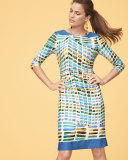 3/4-Sleeve Printed Ruched Sheath Dress