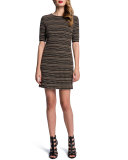 Half-Sleeve Textured Stripe Dress