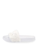 Leadcat Fenty Faux-Fur Slide Sandal, White/Silver