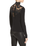 Jennine Lace-Yoke Long-Sleeve Top