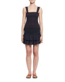 Manon Sleeveless Shirred Polka-Dot Top, Midnight