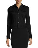 Robyn Button-Front Denim Jacket, Black