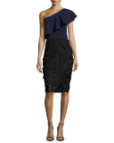 3D Floral-Embroidered Lace Pencil Skirt