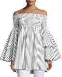 Apollonia Off-the-Shoulder Striped Top, White/Black