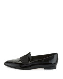 corina patent pointed-toe loafer, black