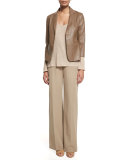 Nolbon Leather Two-Button Jacket, Khaki
