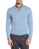 High-Performance Wool V-Neck Sweater, Light Blue