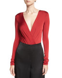 Lala Satin Long-Sleeve Surplice Bodysuit