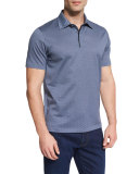 Houndstooth Short-Sleeve Polo Shirt, Navy