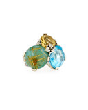 Rutilated Turquoise, Blue Topaz & Citrine Ring