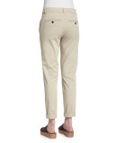 Twill Boyfriend Trousers, Light Khaki