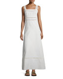 Long Linen/Cotton Shoulder-Tie Dress, Chalk