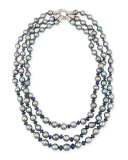 Three-Strand Tahitian Pearl & Sapphire Necklace with Diamonds