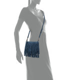 Finn Leather Fringe Crossbody Bag, Dusty Blue