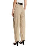 High-Waist Pleated Trousers, Khaki