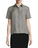 Maisie Striped Short-Sleeve Blouse, Black/Multi