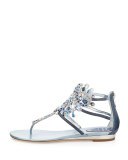 Crystal-Chandelier Thong Sandal, Mixed Blue