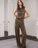 Crystal-Trim Sleeveless Blouse, Taupe