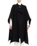 Iconic 3/4-Sleeve Draped Cape Coat, Black