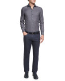 Geo-Print Cotton/Silk-Blend Sport Shirt, Blue Pattern