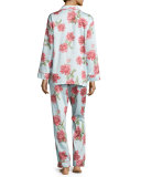 Rose-Print Pajama Set, Light Blue, Plus Size