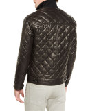Quilted Leather Down Jacket, Chocolate