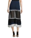 Tiered Fringe Silk Midi Skirt