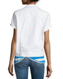 The Rolled Sleeve Denim Trucker Jacket, Sugar (White)