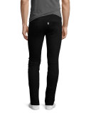 Basic Stretch-Denim Slim-Fit Biker Jeans, Black