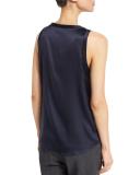 Silk-Blend Scoop-Neck Shell, Navy