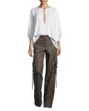 Cotton Mid-Rise Cargo Pants, Brown