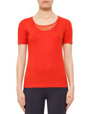 Short-Sleeve Mesh-Knit Top, Rust