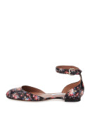 Lina Rose-Print Ankle-Wrap Flat, Black/Multi