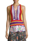 Lace-Up Striped Crochet Tank, Multi