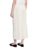 Striped Twill Wide-Leg Cropped Pants, Bone/Marine