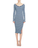 Socorro Striped Off-the-Shoulder Dress, Blue