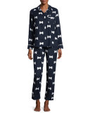 bow tie-print flannel pajama set, navy