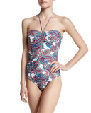 Paisley-Print Bandeau One-Piece Swimsuit