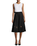 Cotton Wrap Skirt W/Lace Inset, Black