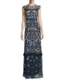 Butterfly Garden Embellished Maxi Dress, Bleach Indigo