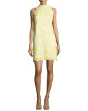 Sleeveless Mock-Neck Floral Lace Dress, Sunray