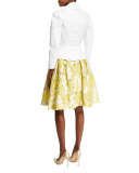 Floral Jacquard Pleated Skirt, Yellow
