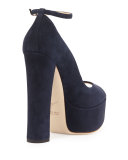 Suede Peep-Toe High-Heel Pump, Navy