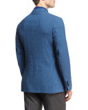 Gingham Seersucker Two-Button Blazer, Blue