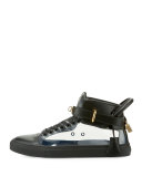Men's 100mm Leather & PVC Mid-Top Sneaker, Black