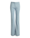 Katara Wide-Leg Chambray Pants, Light Indigo